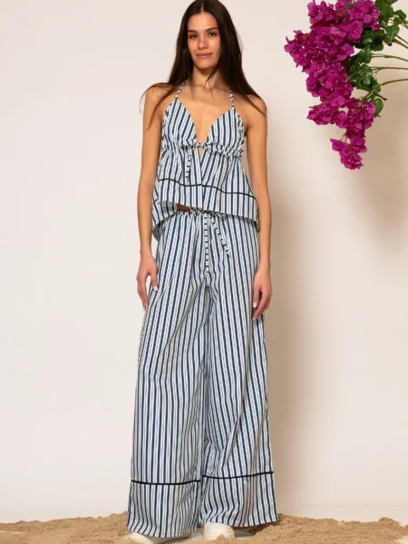 "AKTH" Striped Poplin Halterneck Top