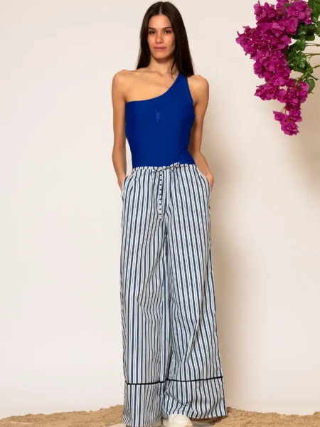 "AKTH" Striped Poplin Wide-leg Pants